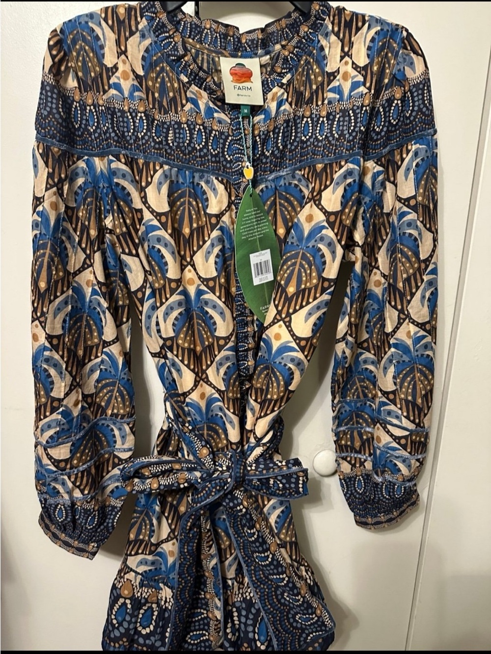 FARM Rio Blue and Tan Cocopalm Mini Dress Size Medium - Picture 4 of 7